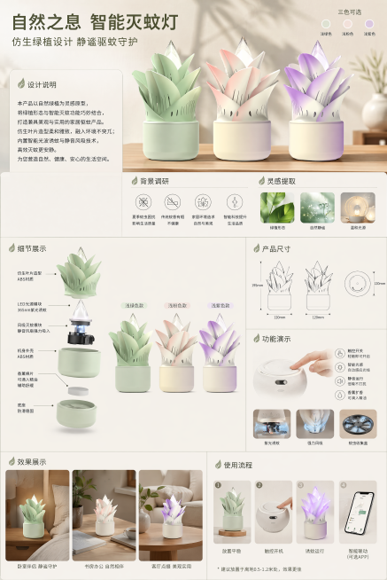 设计A3竖向产品展板海报，版式复刻参考图的骨架分区，保留原版式结构：顶栏标题区、左上设计理念区、右上背景与灵感区、中部细节爆炸展示区、右下功能与尺寸区、底部效果展示区，整体排版精美，分区清晰，层次分明预览效果