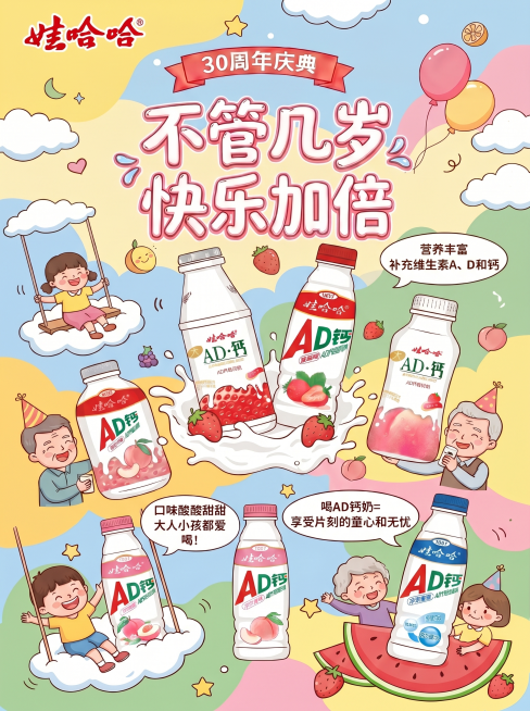 把图1的文字“30周年庆典 不管几岁 快乐万岁”改成“30周年庆典 不管几岁 快乐加倍”，字体和设计风格完全参考图2，保持一致，其余画面内容不做修改预览效果