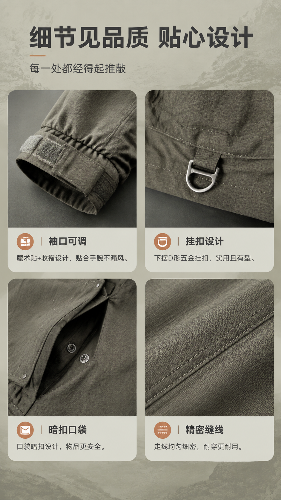 [商品] 使用【图1】橄榄灰绿色连帽机能外套；商品处理：保留袖… - 图片创意预览