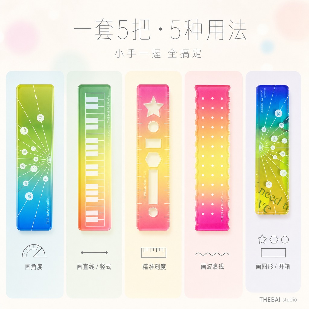 1:1方形构图，严格还原上传的THEBAI studio掌心尺… - 图片创意预览