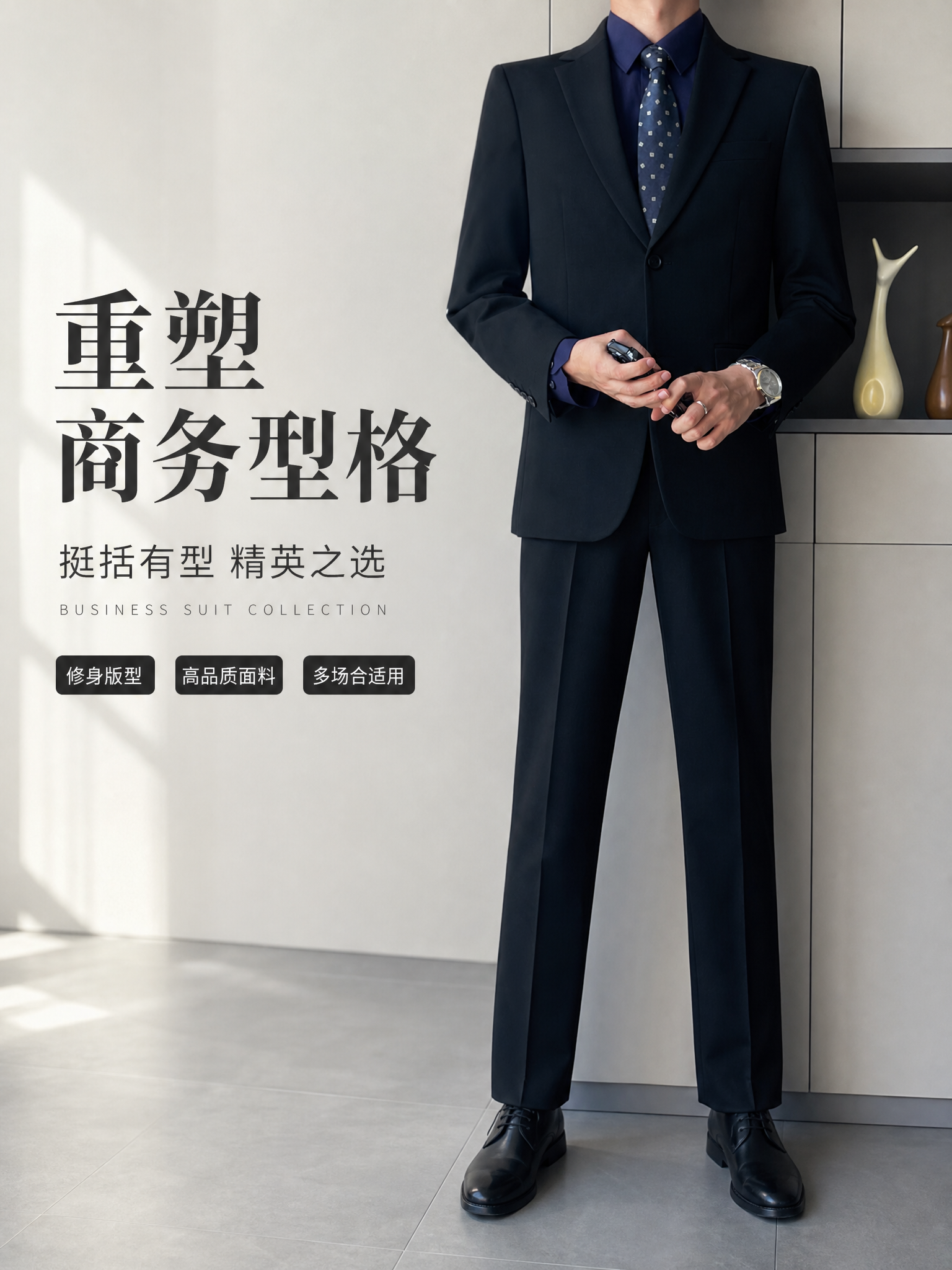 [第1张] 详情页头图-男士黑色西服套装商务精英主视觉海报。本… - 图片创意预览