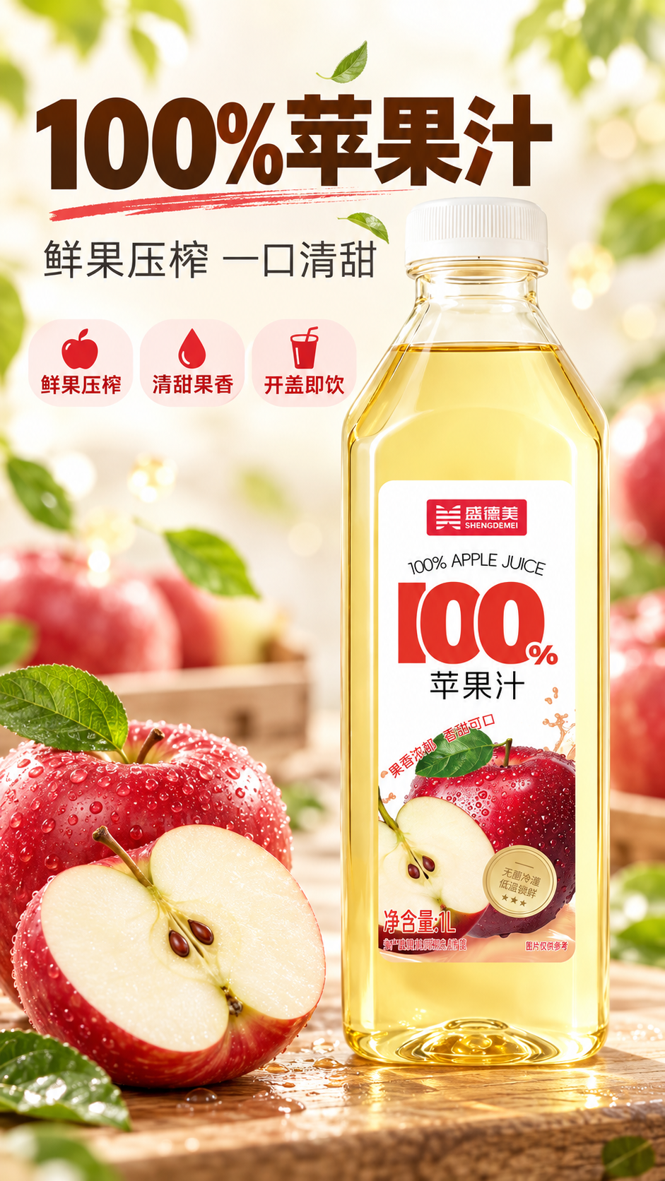 [商品] 使用【图1】农夫山泉100%苹果汁PET透明瓶装；保… - 图片创意预览
