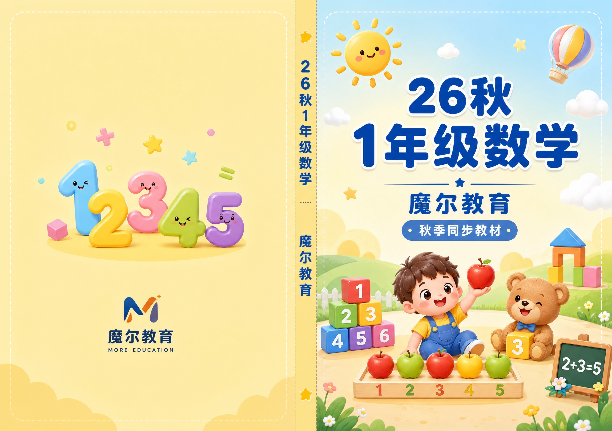 小学数学教材封面封底展开设计，横版A3尺寸420x297mm，… - 图片创意预览