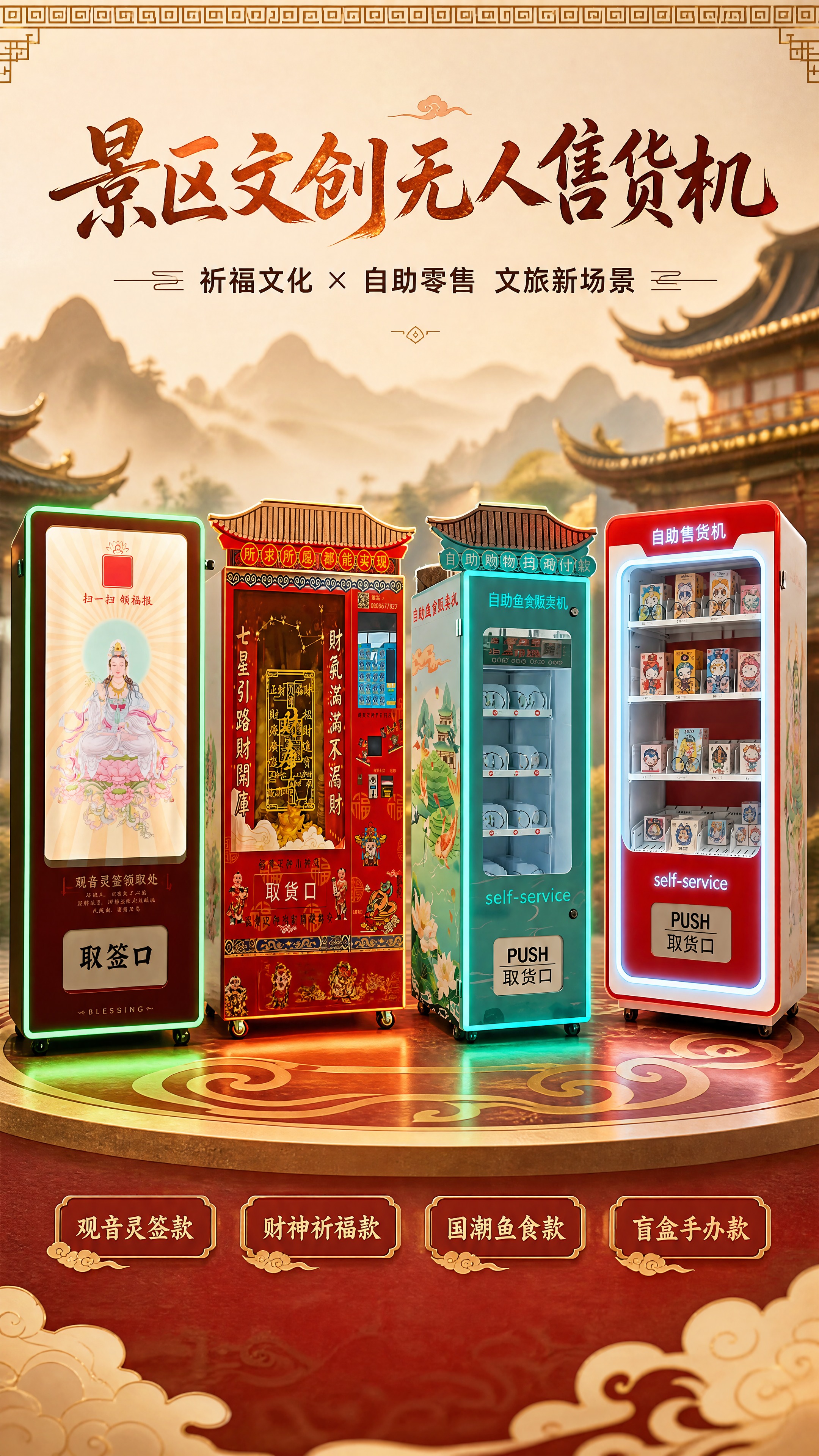 [商品] 使用【图1】观音灵签款自助售货机、【图2】财神祈福款… - 图片创意预览