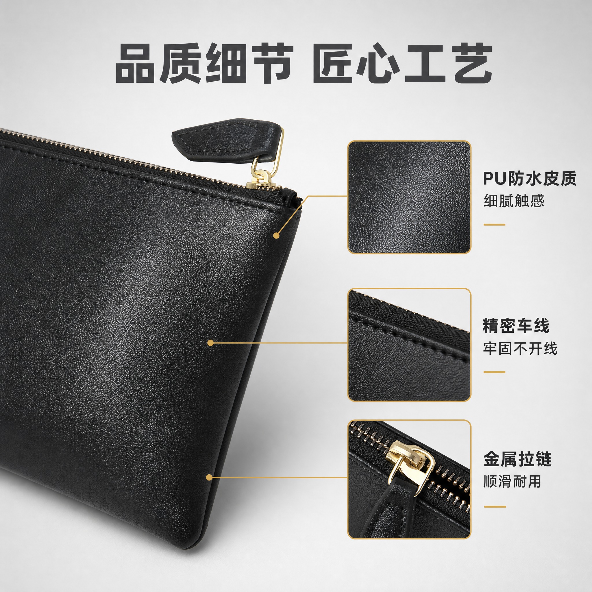 [主图-2] 皮质笔袋材质与做工细节展示图，突出PU皮质质感和… - 图片创意预览