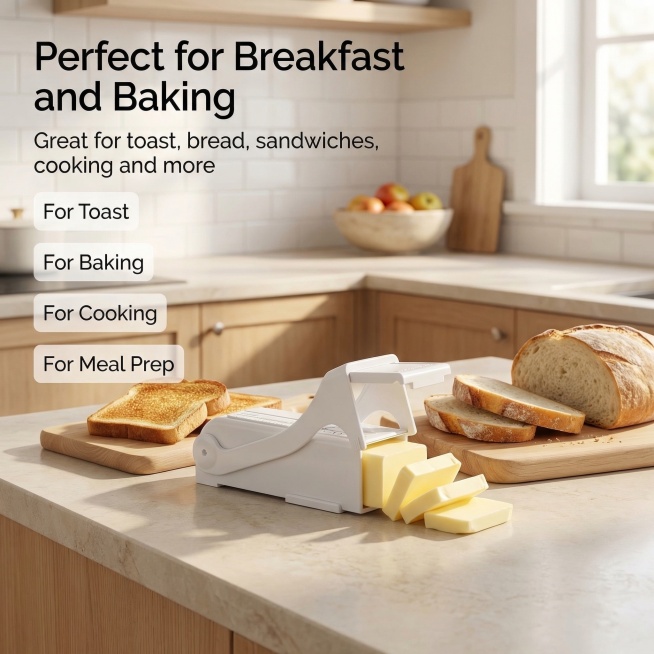 8K premium Amazon lifestyle image, white butter slicer (appearance matches uploaded image 100%) plac预览效果