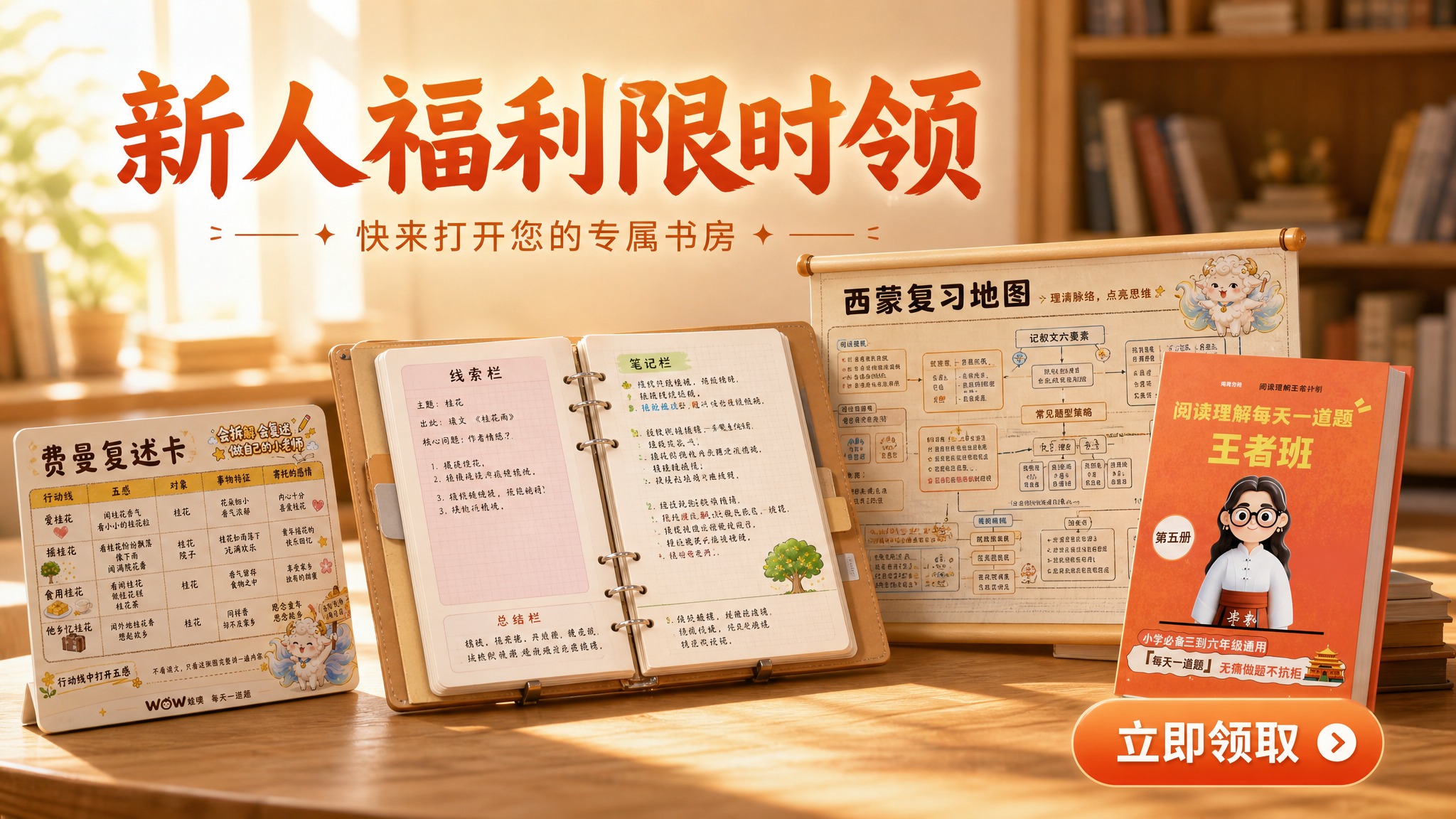 小程序轮播图，750×422px横版。新人福利主题，温馨书房暖… - 图片创意预览