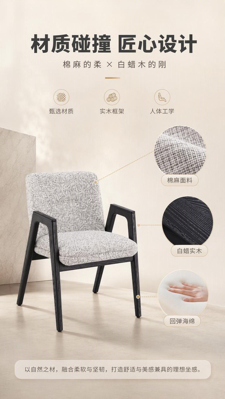[商品] 使用【图1】B2510吧椅；保留杂灰色棉麻面料、黑色… - 图片创意预览