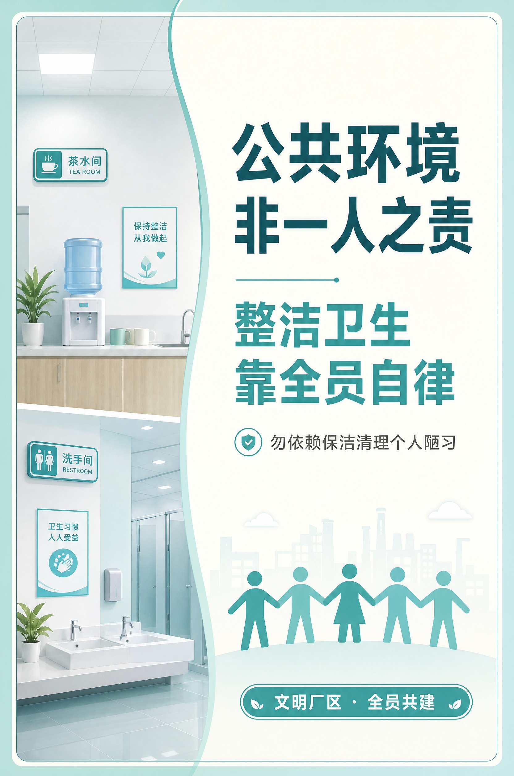 厂区卫生宣传海报，竖版2:3比例，清爽明亮简约风格，画面不花哨… - 图片创意预览