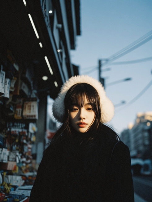 一个女生，街头，忧郁气息，低头预览效果