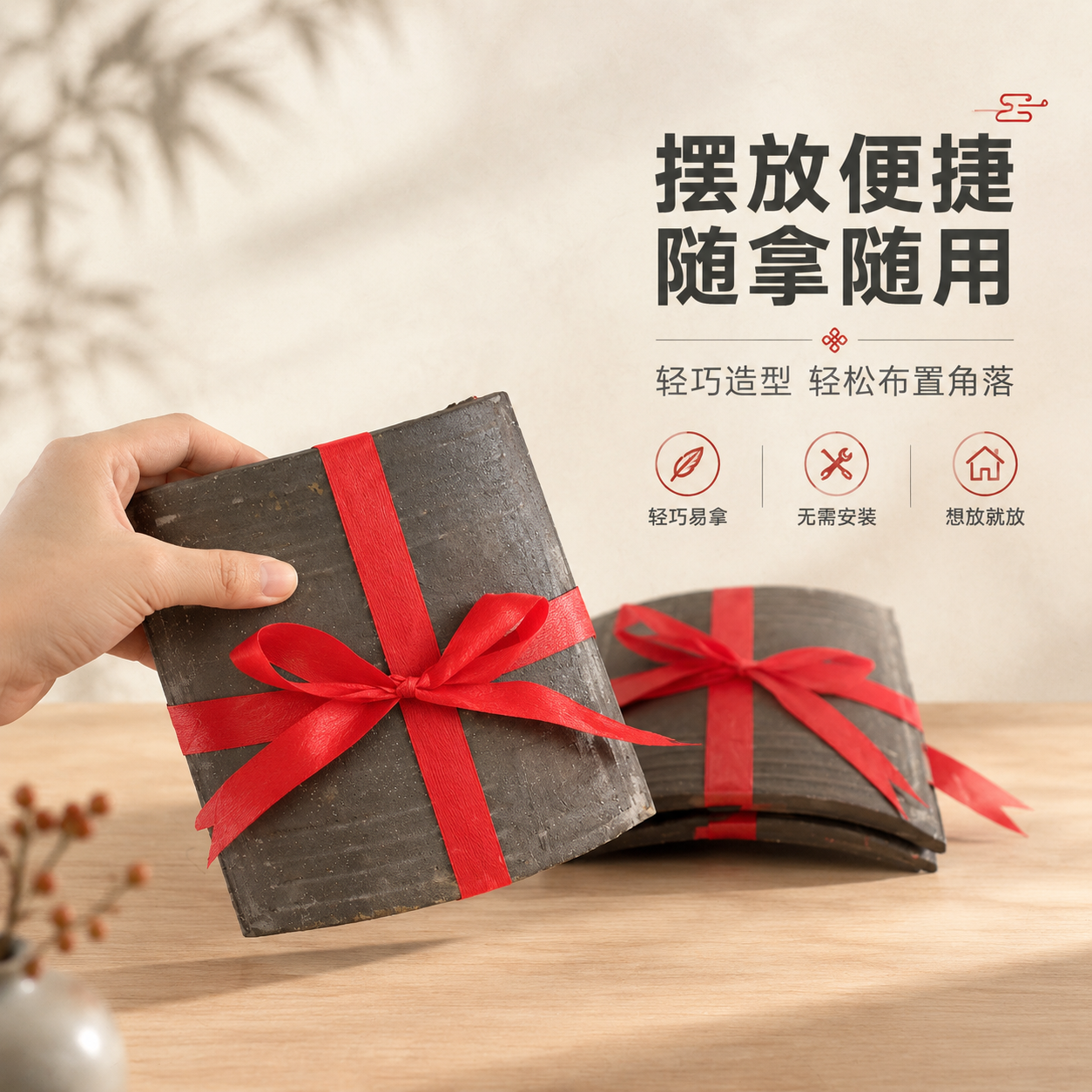 [商品] 使用【图2】瓦片捆红绳装饰摆件（手持展示）；保留瓦片… - 图片创意预览