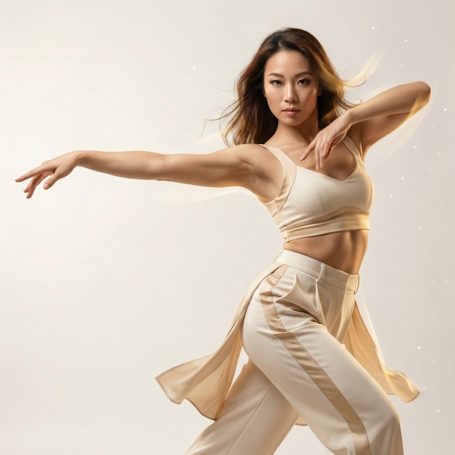 High-end dance advertisement photography featuring a female Asian Street Jazz dancer.

Main subject:预览效果