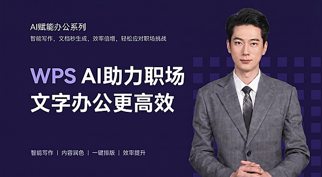 将图片中主标题的“WPS”三个字母的颜色修改为和参考图中“数字人”文字一样的浅紫色，保持其他内容、布局、背景和人物不变，保持图片清晰，输出文件大小不超过1M，保持尺寸不变