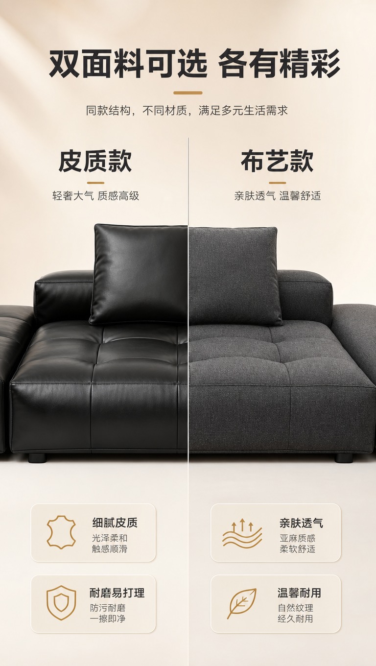 [商品] 使用【图1】黑色皮质模块化组合沙发为基础；保留方正箱… - 图片创意预览