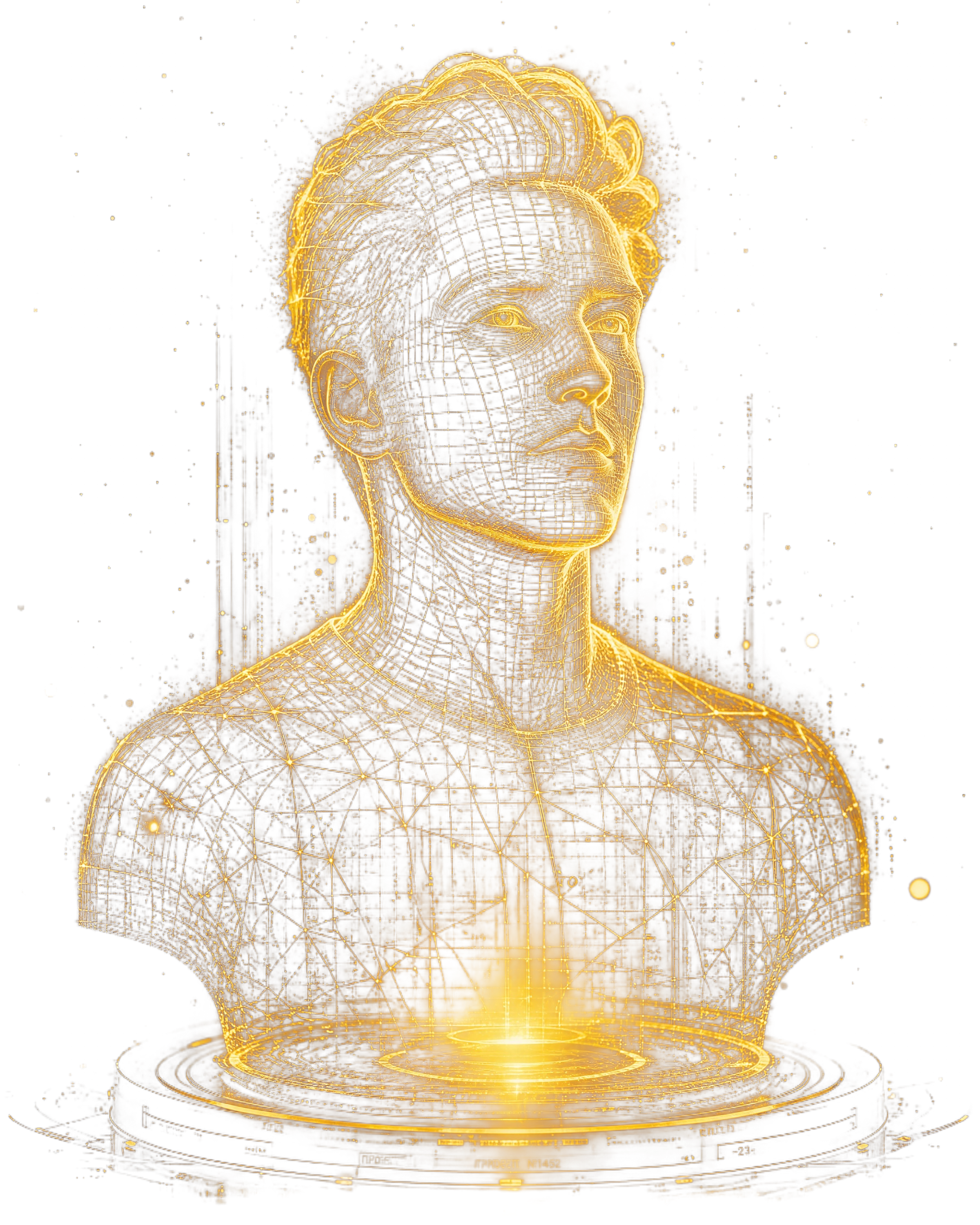 人物上半身虚拟全息投影效果，金色栅格线框构成的三维人像，全身由… - 图片创意预览