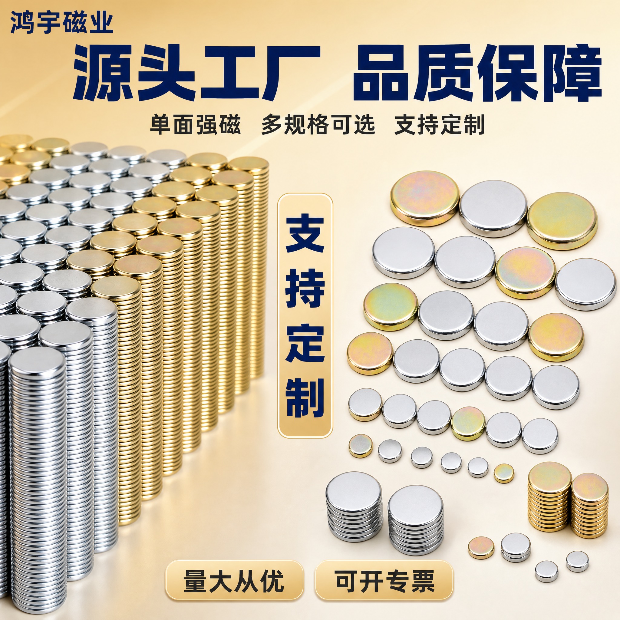[主图-2] 单面磁 源头工厂实力图，展示批量生产和多颜色多规… - 图片创意预览