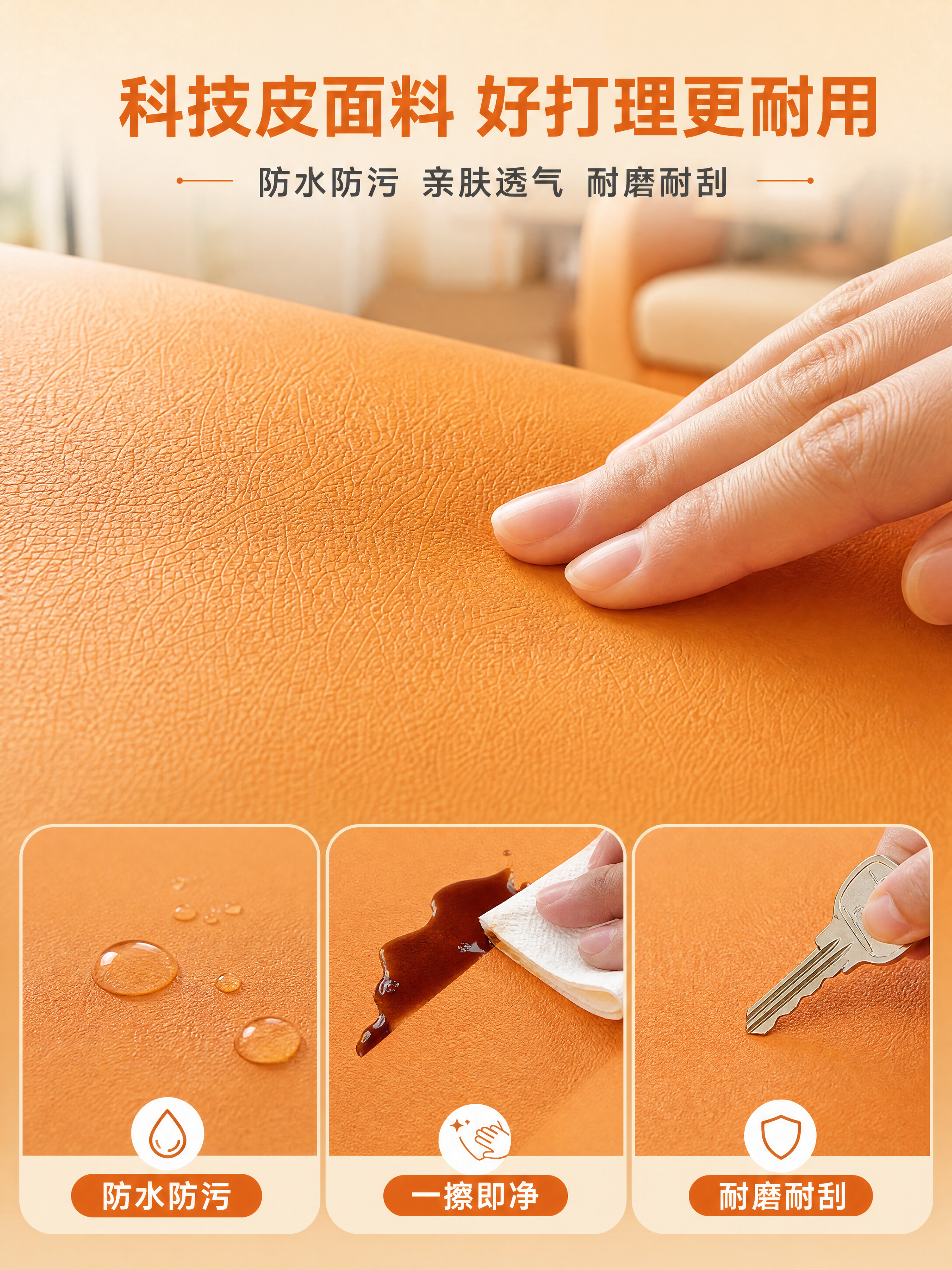 [商品] 使用【图1】轻奢橙色贵妃躺椅沙发；保留橙色科技皮面料… - 图片创意预览
