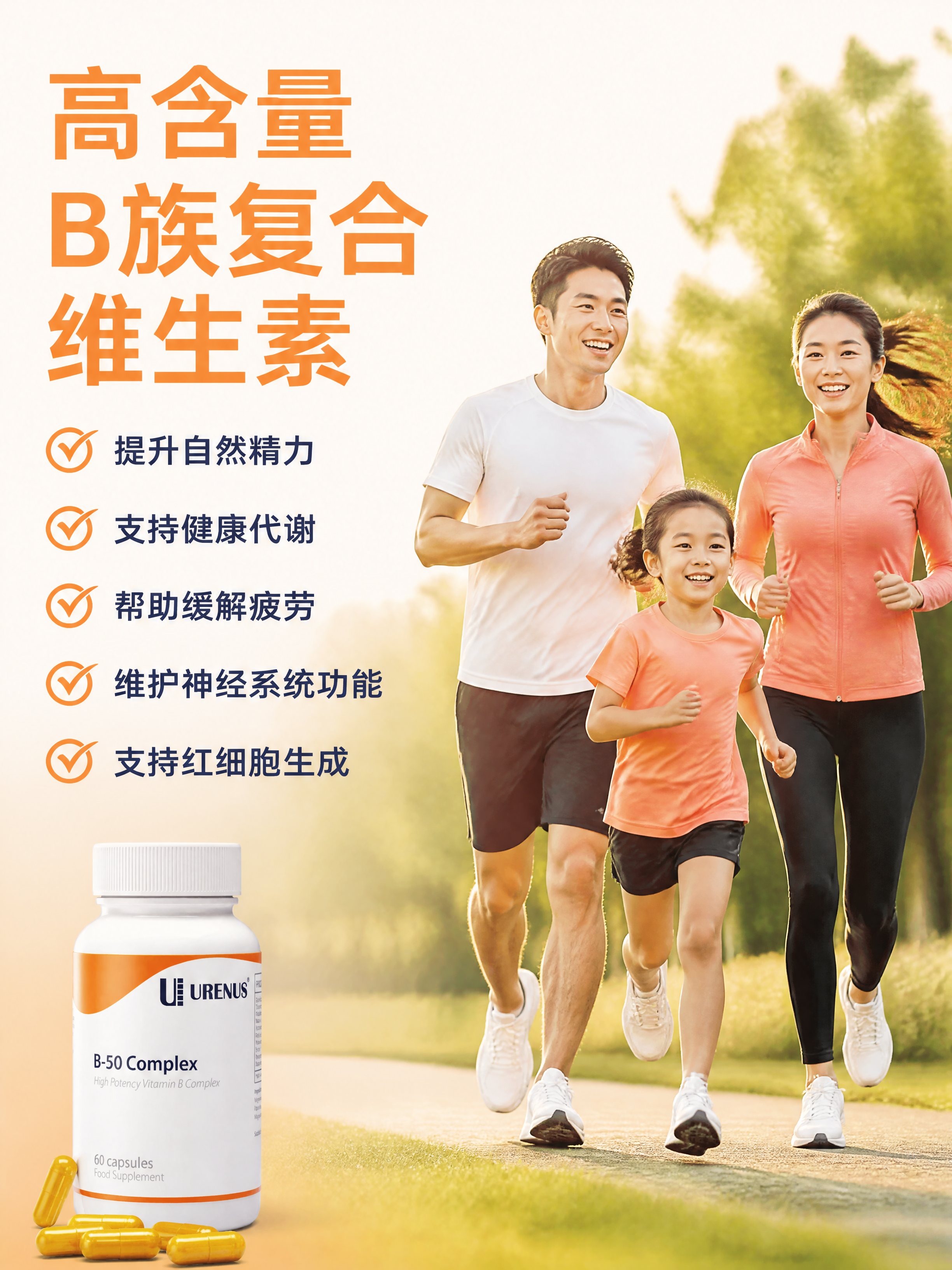 电商详情页能量代谢功效图，URENUS B-50复合维生素B族… - 图片创意预览