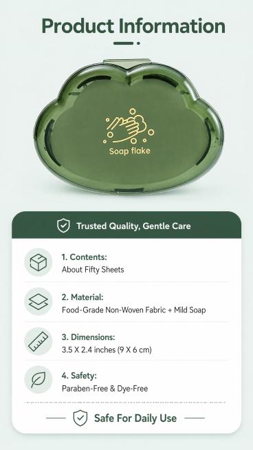 [第8屏] 规格参数保障页 - Disposable Children's Hand Washing Soap Sheets. This screen uses 【图1】as the product预览效果