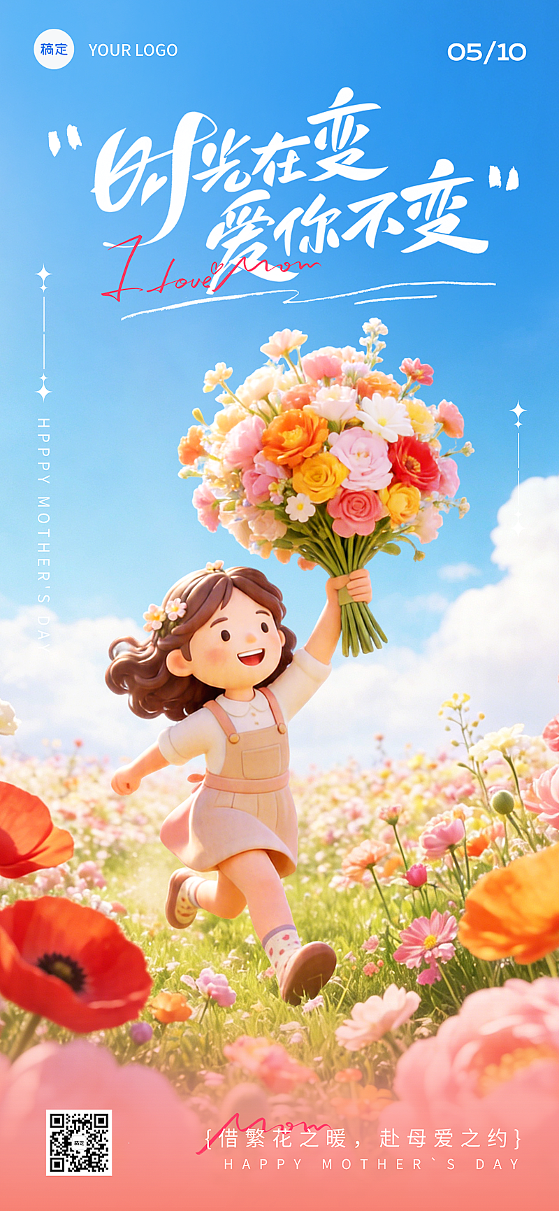 母亲节节日祝福通用唯美感全屏竖版海报