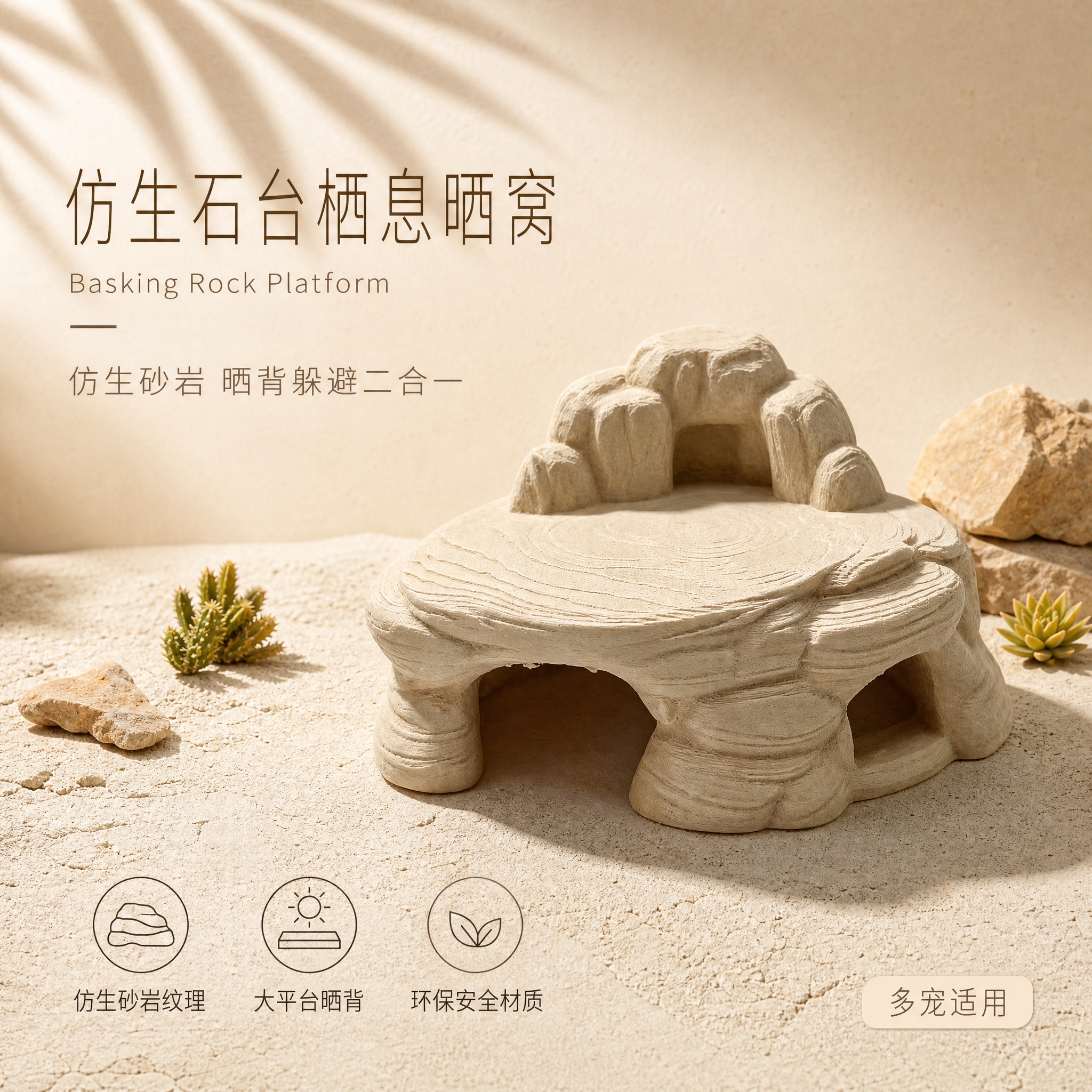 淘宝主图 仿生石台栖息晒窝 高级自然氛围感 1:1比例 产品为… - 图片创意预览