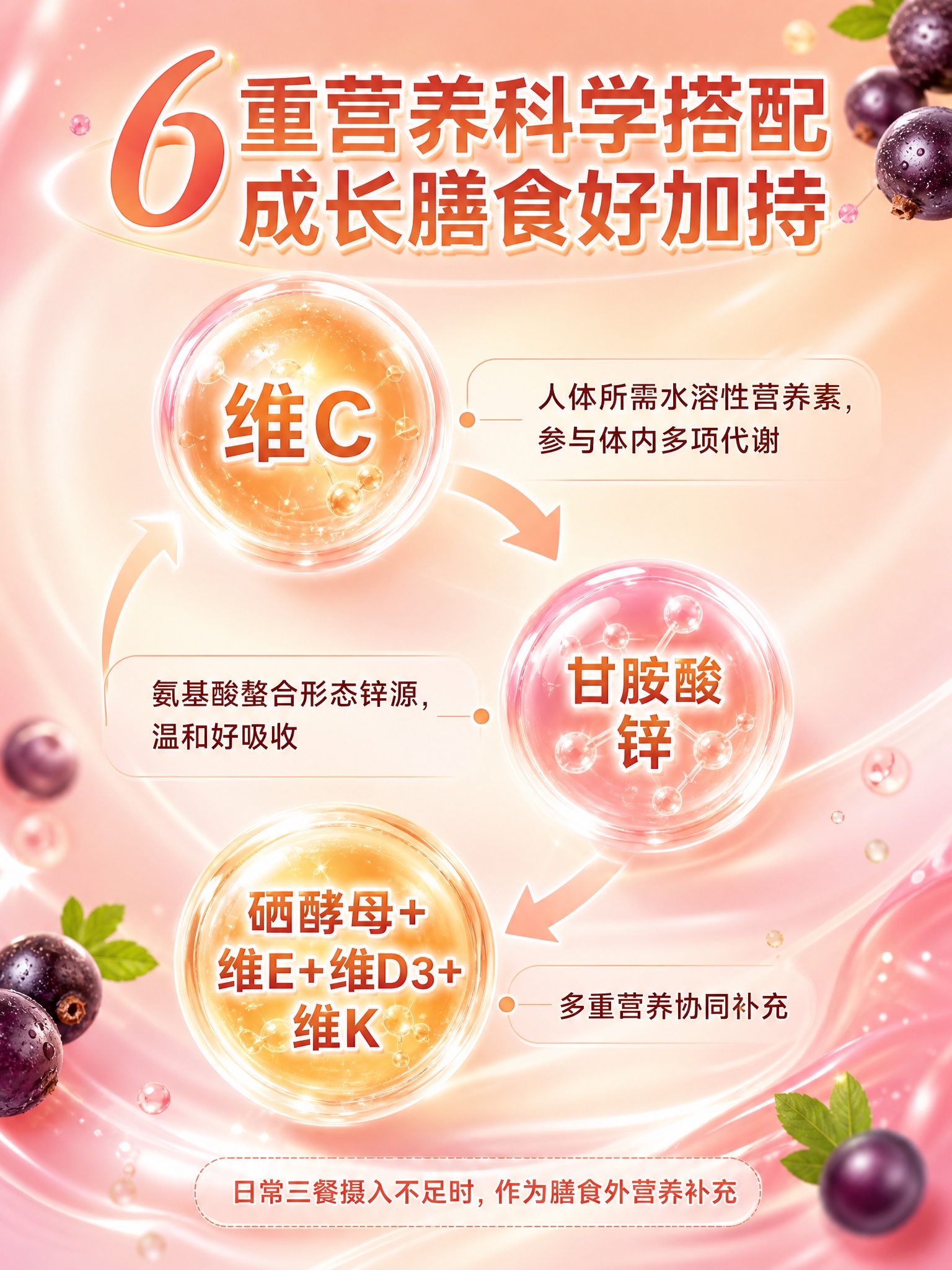 电商详情页营养成分介绍海报，3:4竖版，粉橙渐变柔光背景，点缀… - 图片创意预览