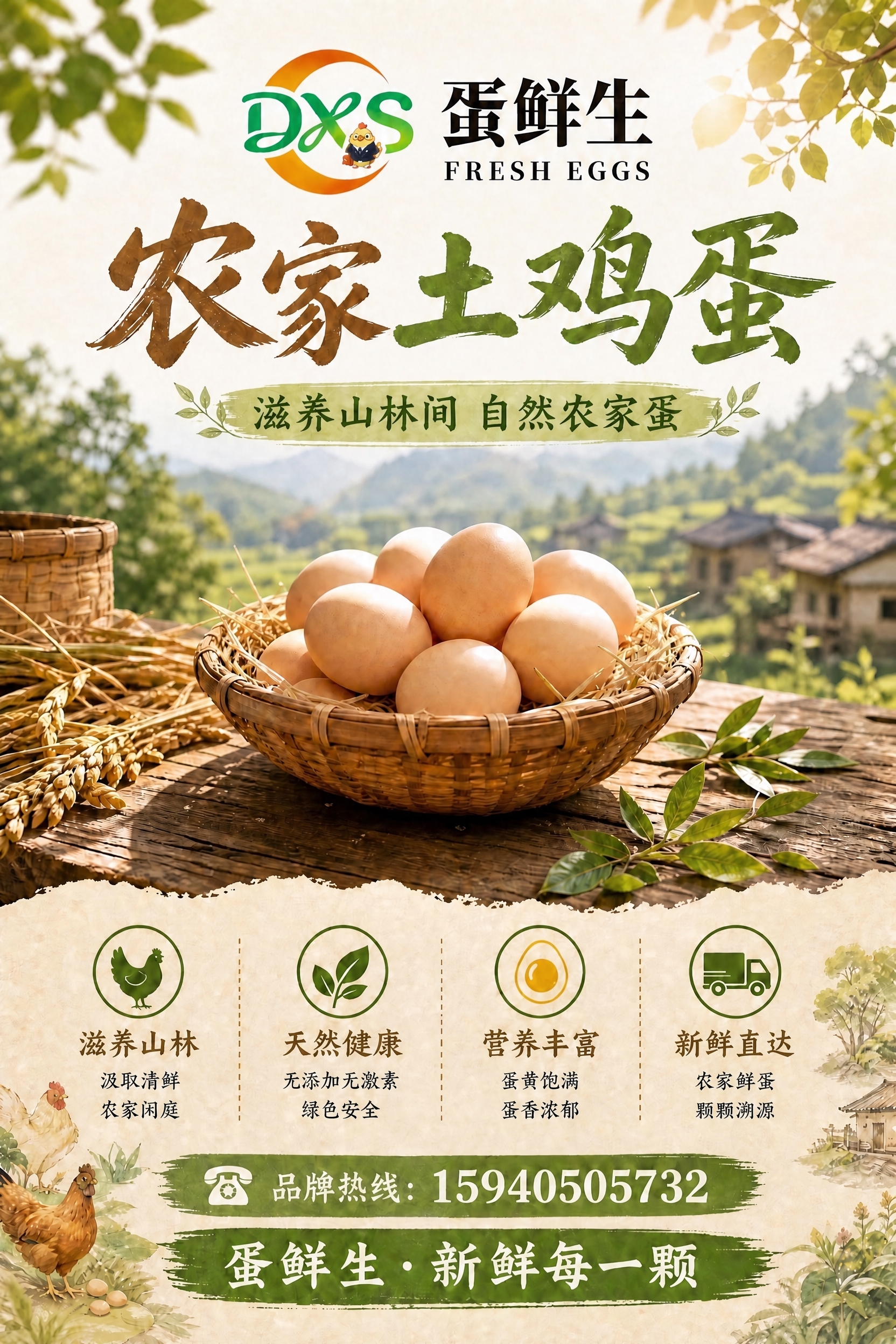 基于这张蛋鲜生土鸡蛋宣传单页，只修改第四个卖点圆圈（最右侧）的… - 图片创意预览