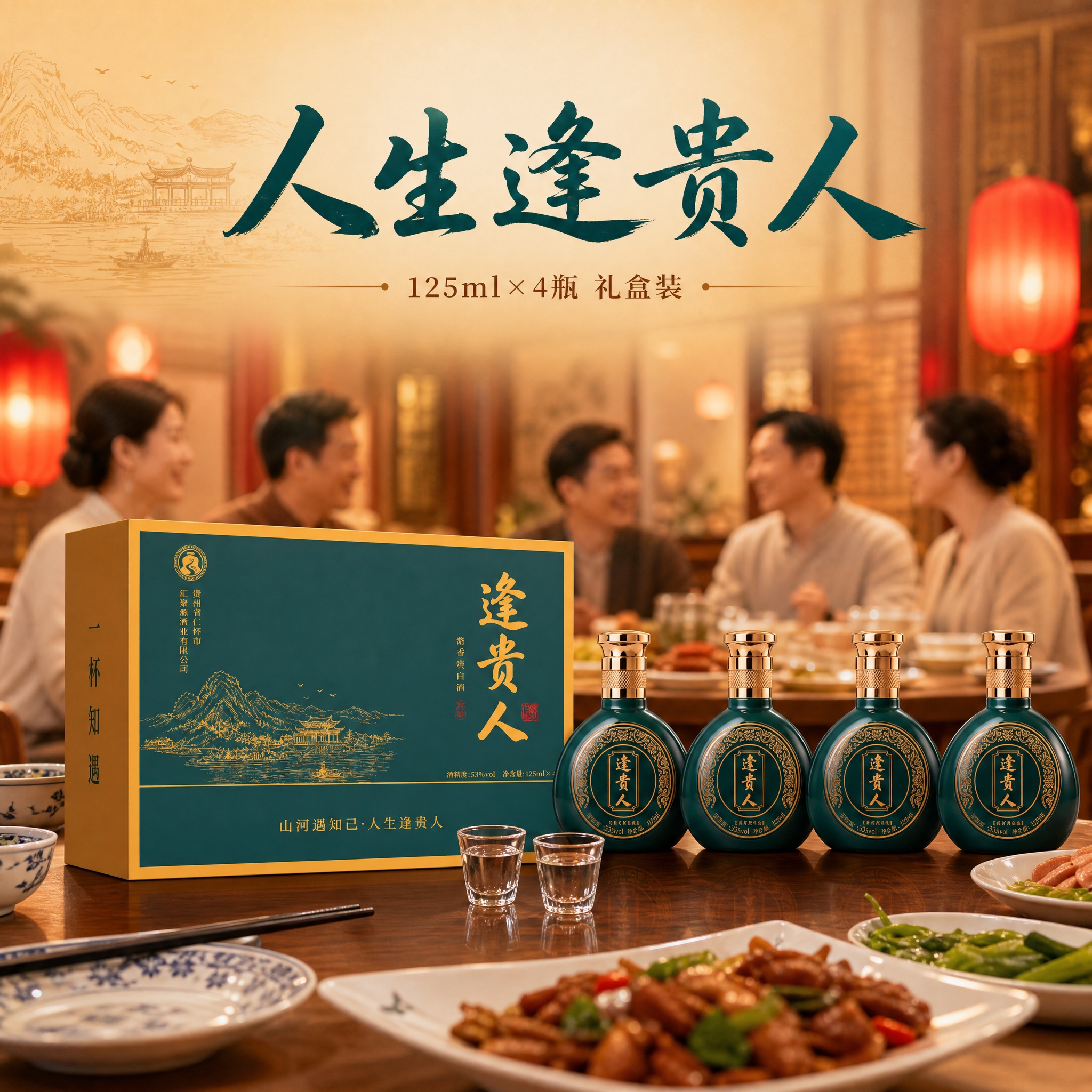 [主图-5] 欢聚礼赠场景，突出亲友相聚的文化氛围与礼盒规格。… - 图片创意预览