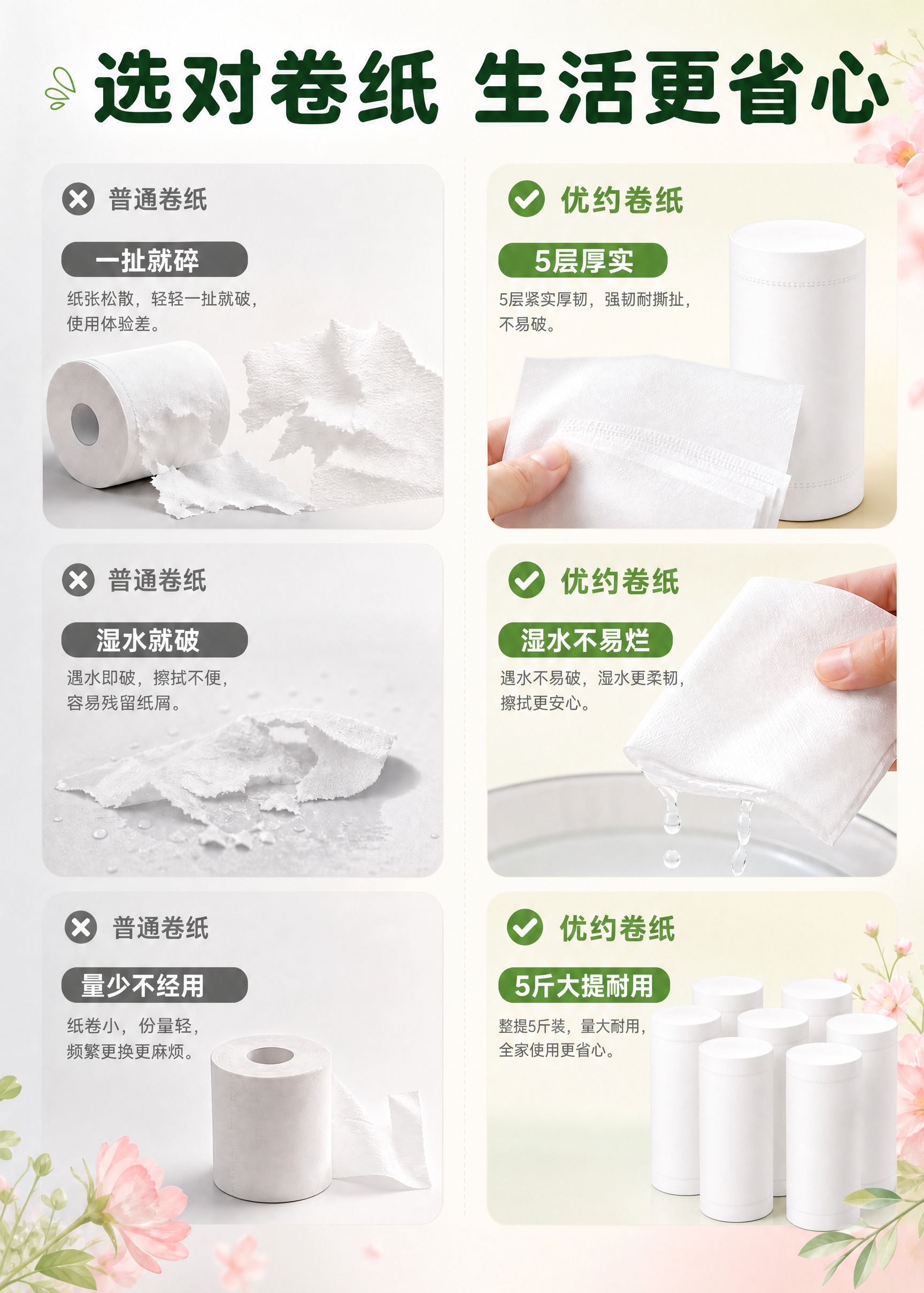 将右侧优约卷纸区域中所有卷纸替换为瘦高型实心无芯卷纸（圆柱形，… - 图片创意预览