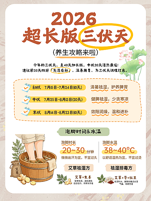 2026三伏天养生攻略指南分享卡通风小红书封面