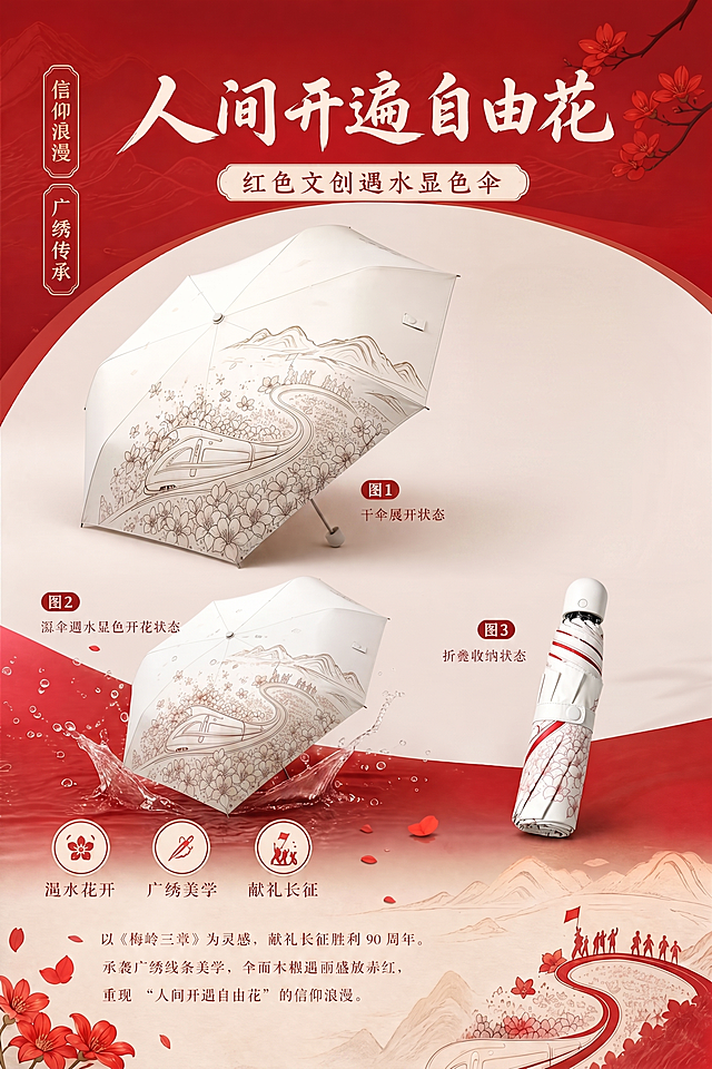 把图1中伞上的花去掉颜色，并去掉图1中合拢的伞