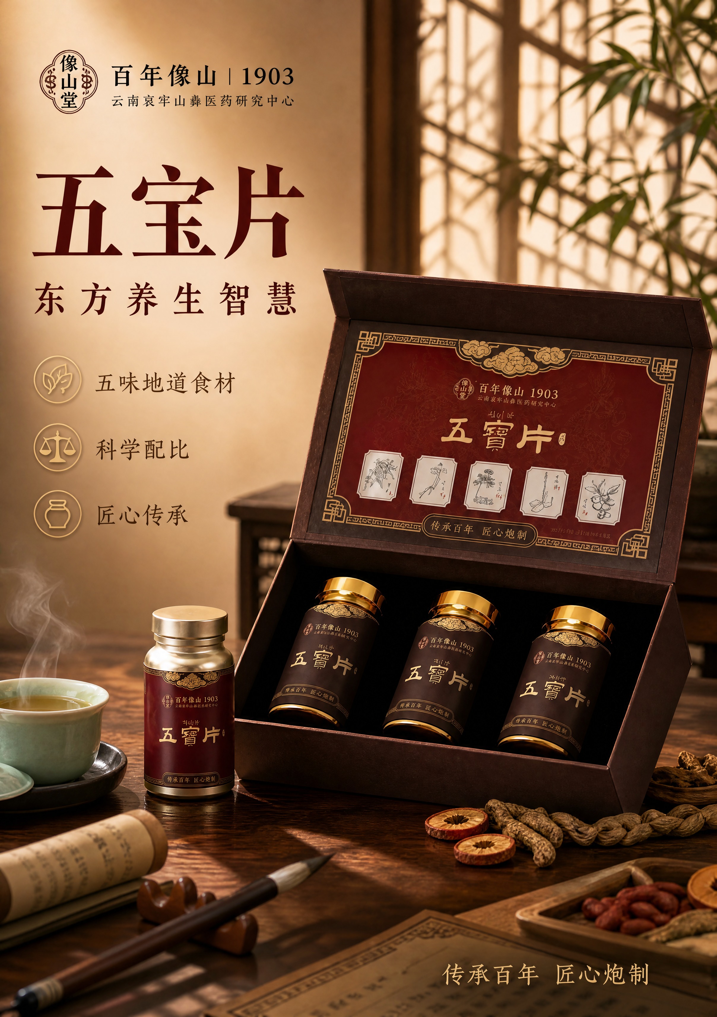 [商品] 使用【图9】像山堂五宝片深棕色礼盒+单瓶；保留礼盒结… - 图片创意预览