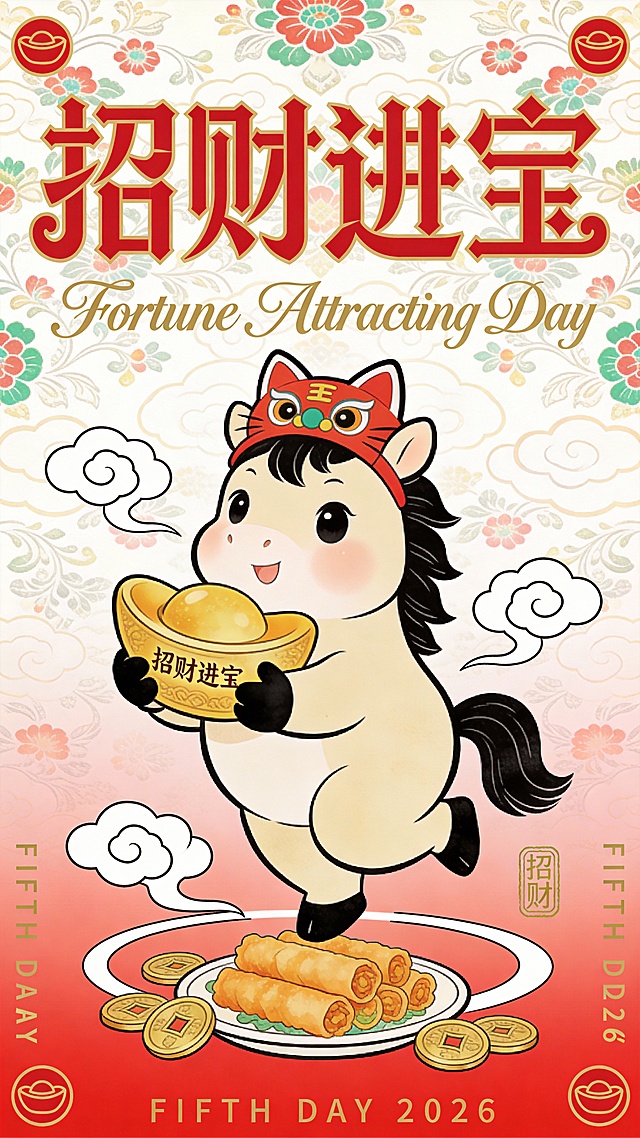 年画招财进宝小马图