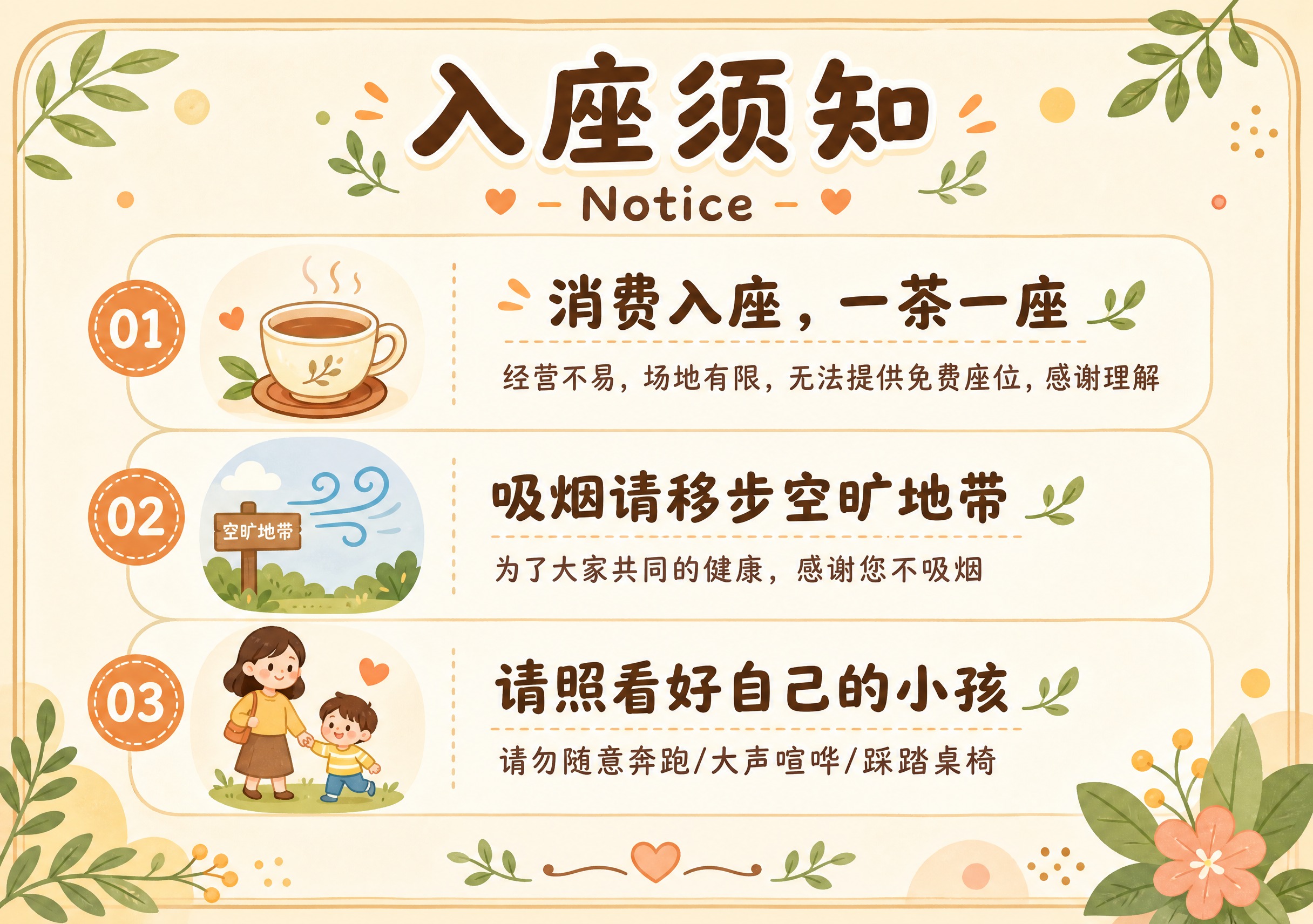 一张温馨风格的桌面水牌设计，横版A5比例，扁平插画风格，暖色调… - 图片创意预览