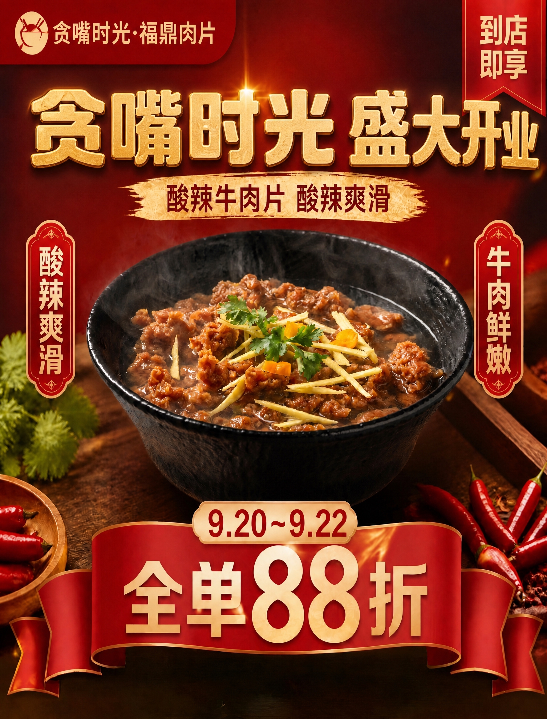 基于第一张开业海报进行修改：仅替换主标题的字体，文字内容“贪嘴… - 图片创意预览