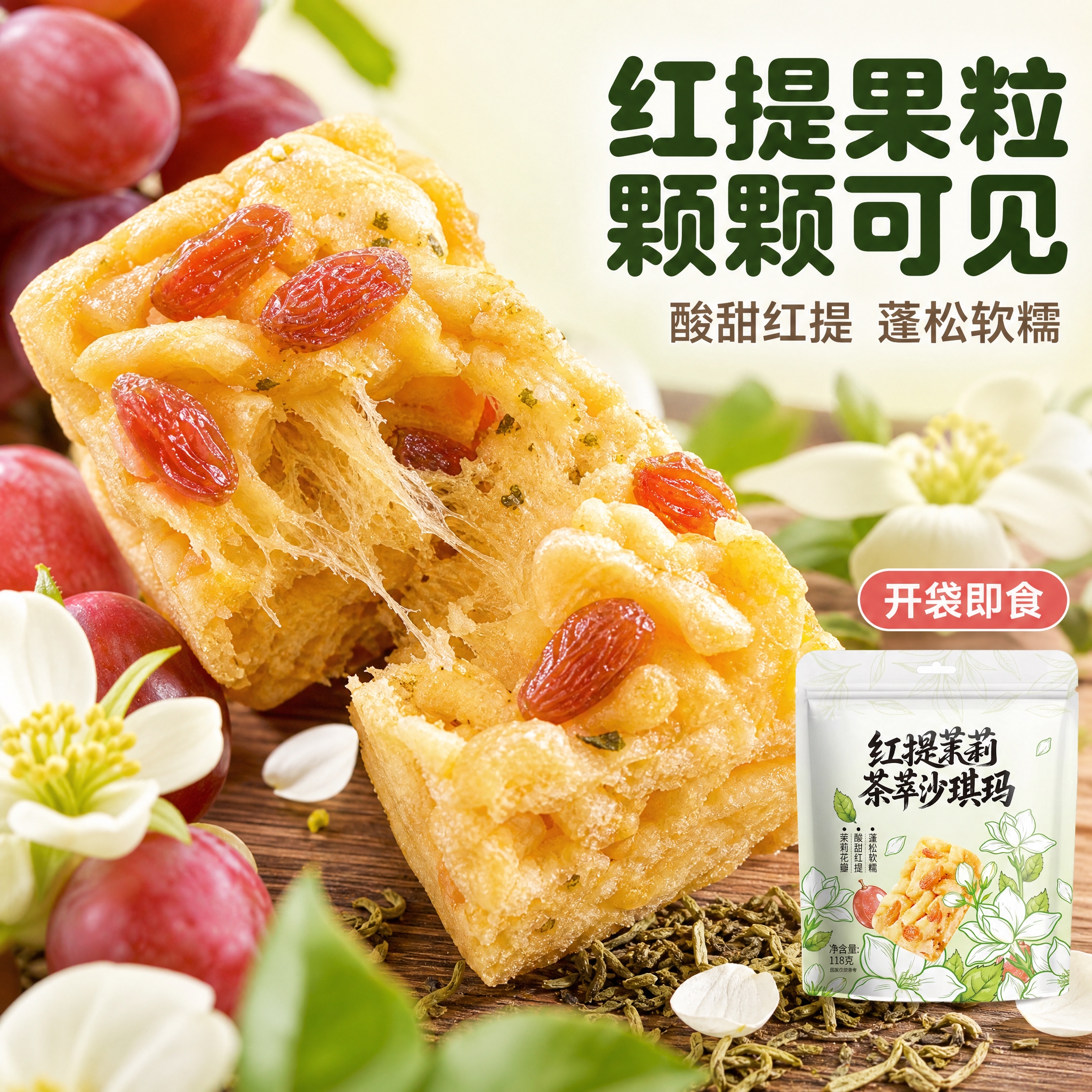 [主图-3] 成分与质地微距：红提果粒真实可见，放大沙琪玛蓬松… - 图片创意预览