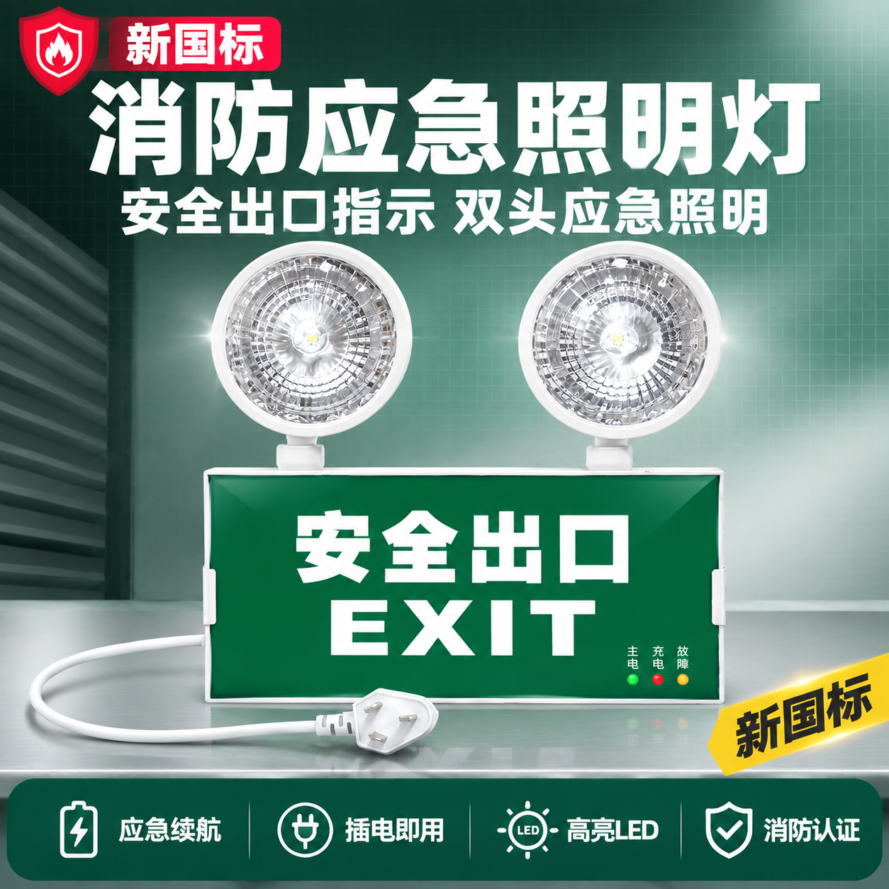 [单张主图] 消防双头应急照明灯（安全出口EXIT指示一体灯）… - 图片创意预览