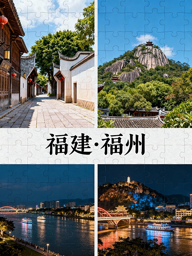 你的任务
帮我制作几份由地区的2到9张拼图出来的风景宣传照片，并在图片中心用正楷标上地点
#地点分别为
01 吉林·长春
02 福建·福州
03 云南·芒市04 四川·西昌
#备注
要求图片写实，使用香蕉2.0，图片比例3:4，且不要出现任何人的正面照。
#备注
在标记地点时，只需要有地点就行，比如：
江苏·同里——江南古镇慢节奏
就只需要在拼图中间有：江苏·同里就行