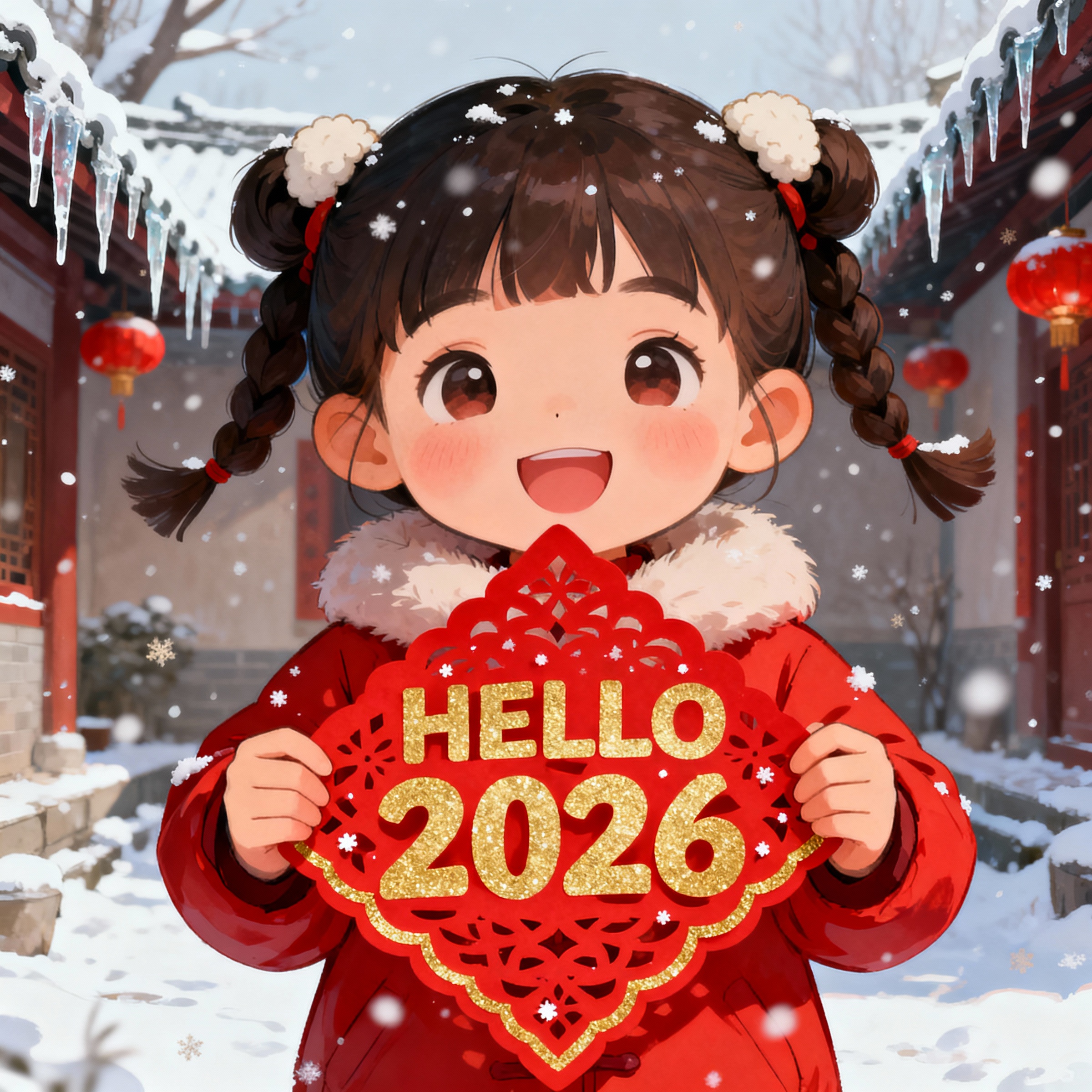 请帮我生成一张图片，一个小女孩正在拿着剪纸是我给您的图片 - 图片创意预览