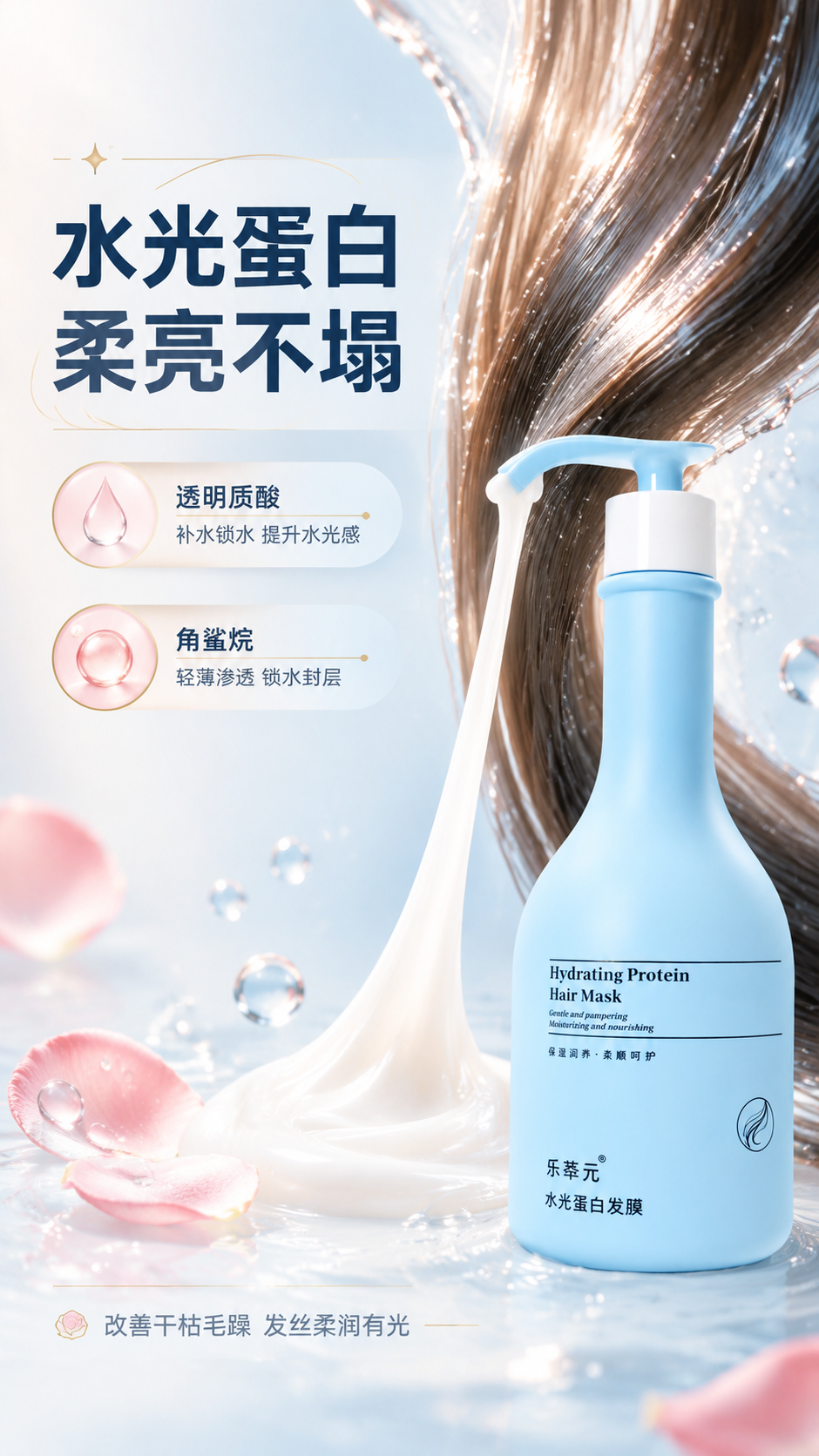 [商品] 使用【图4】单瓶浅蓝色乐萃元水光蛋白发膜，置于画面右… - 图片创意预览