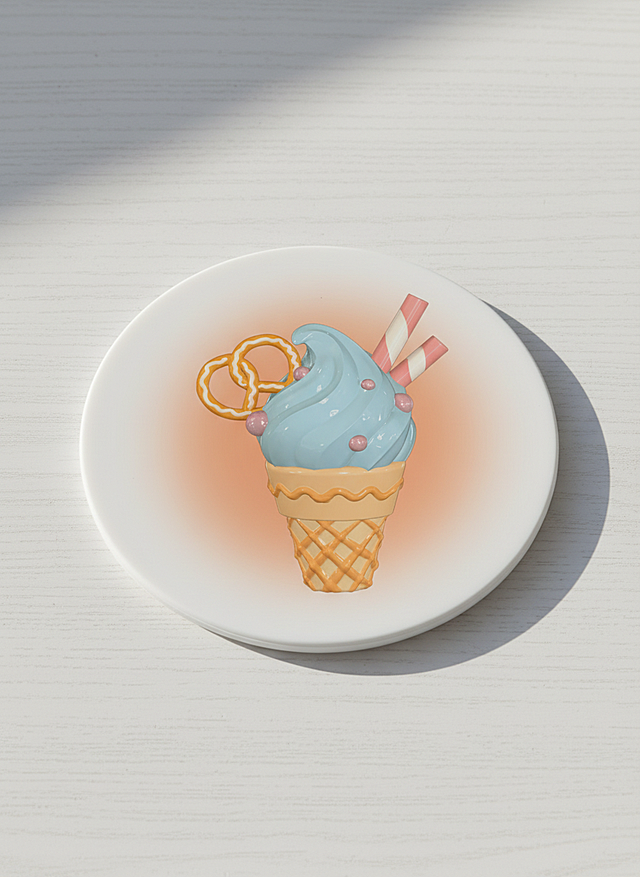 软3D风冰淇淋，甜美感十足，色彩柔和，设计简洁，节日氛围浓厚。