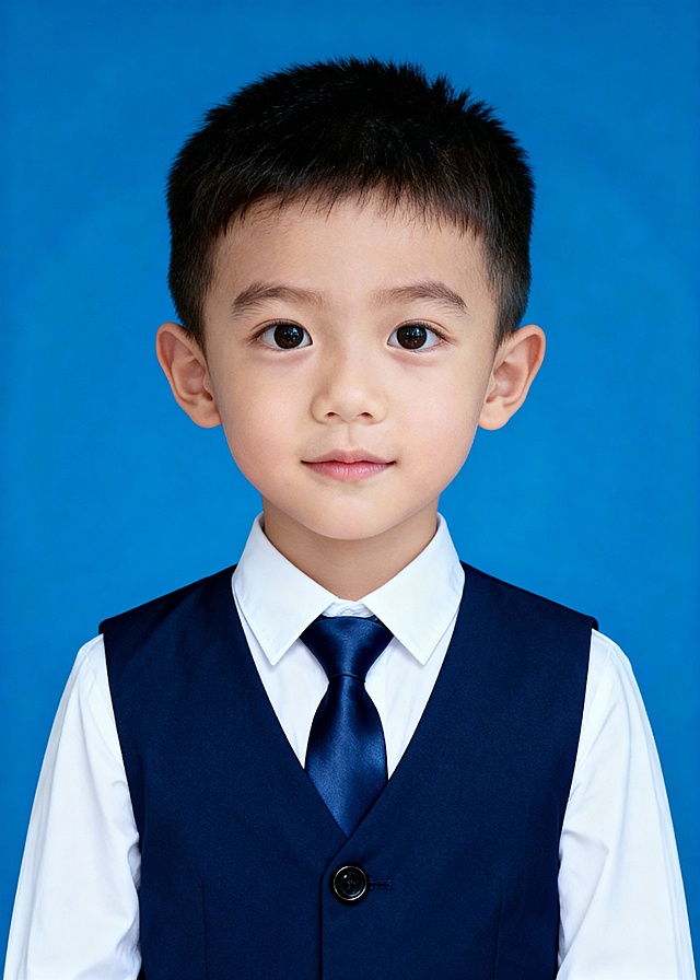 可爱绅士幼儿园男童蓝底证件照