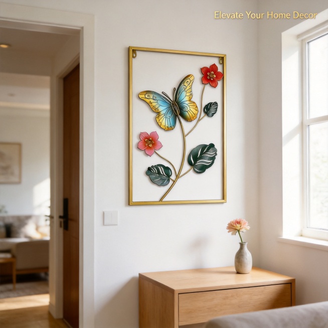 [Main Image 3] Living room wall scene display of butterfly flower wall hanging.
[Atmosphere Style] W预览效果