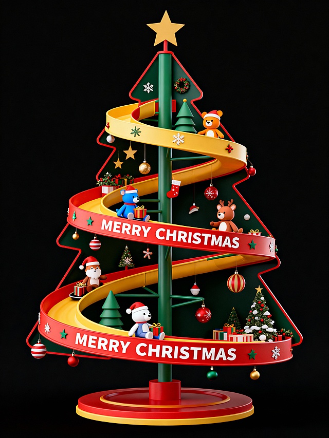圣诞树化身旋转滑梯，让孩子在玩乐中感受圣诞的百变与快乐。