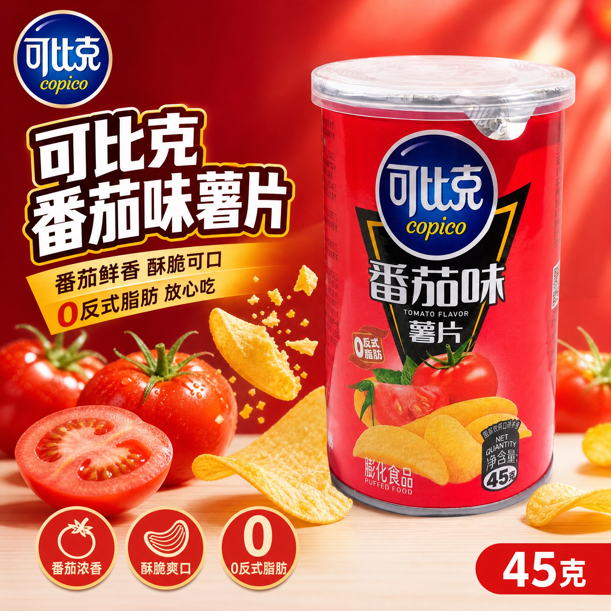 [主图-9] 可比克番茄味薯片 爆款促销感主图，突出番茄鲜香与… - 图片创意预览
