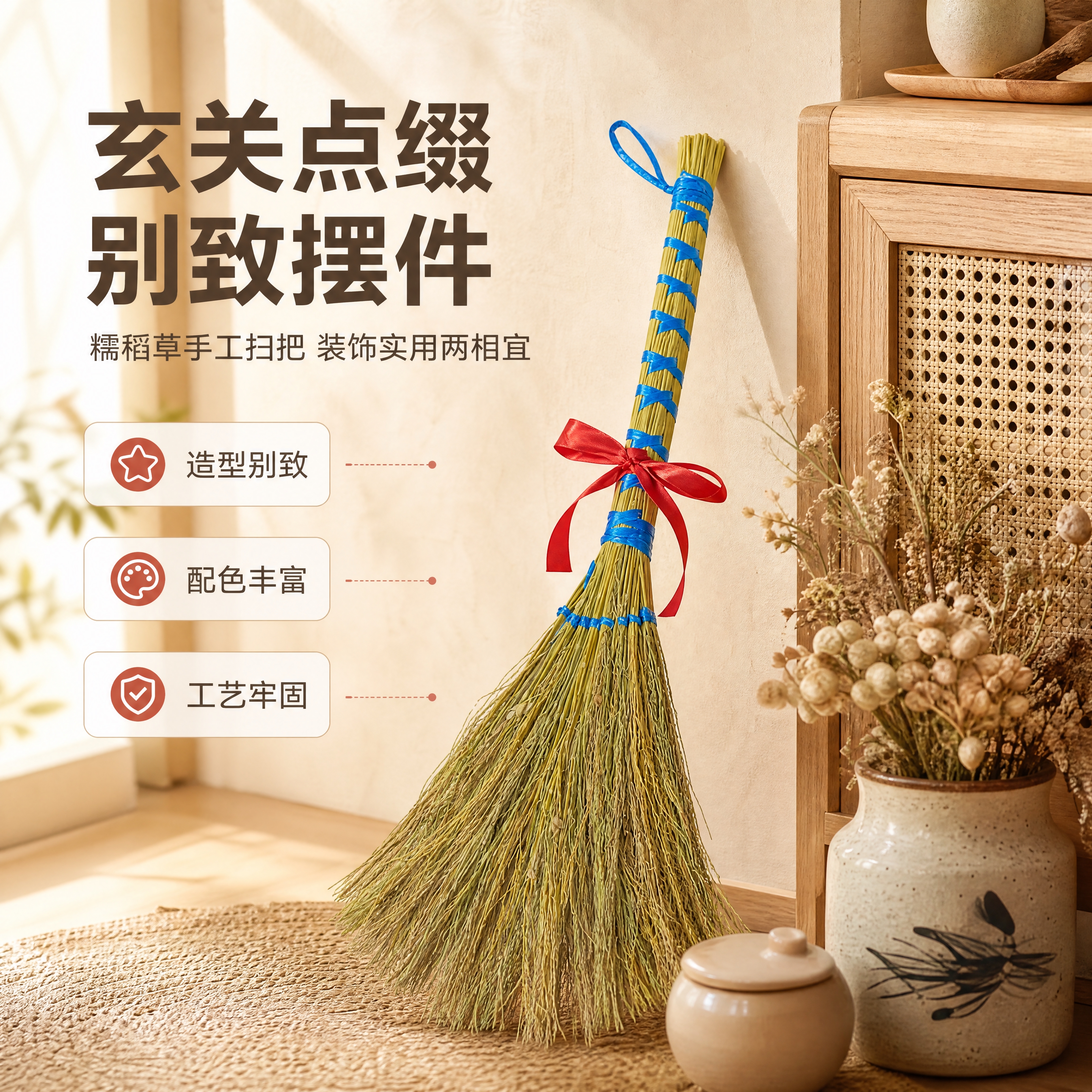 [商品] 使用【图1】糯稻草蓝绳捆扫把配红绳；保留扫把整体结构… - 图片创意预览