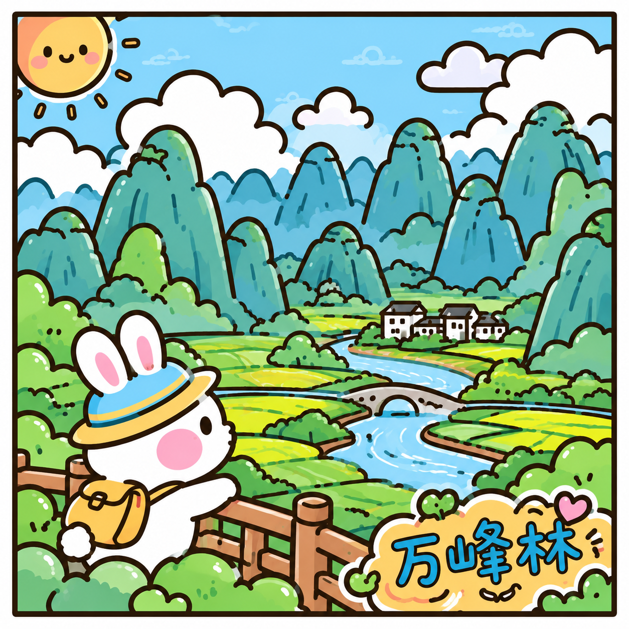 提取这张万峰林兔子冰箱贴的纯净平面设计图，去掉立体阴影、厚度感… - 图片创意预览