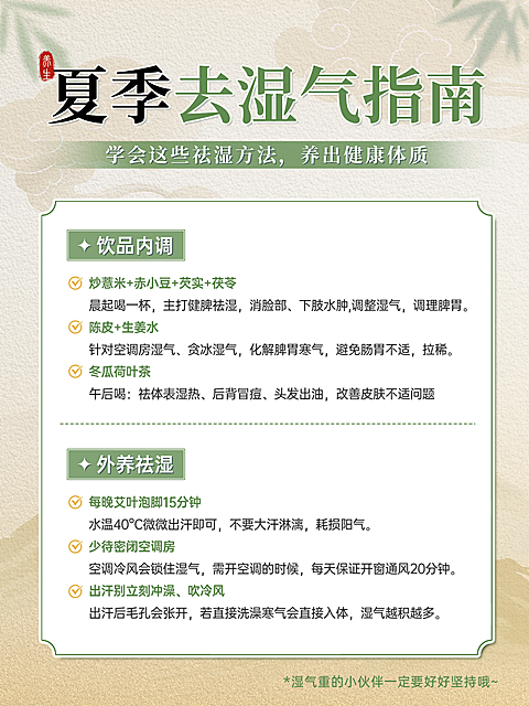 中式古风雅致健康行业夏季祛湿指南小红书配图
