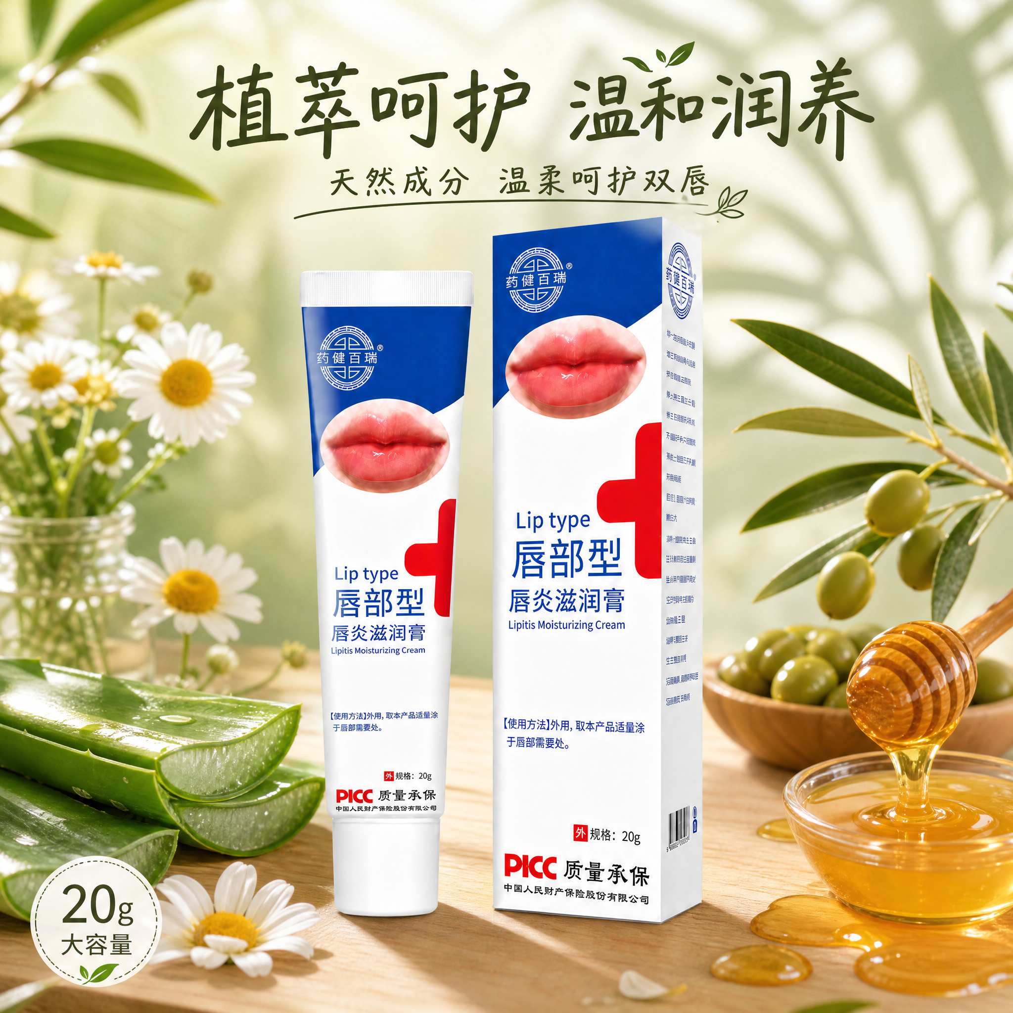药健百瑞唇部型唇炎滋润膏 成分天然植萃风主图。 [商品] 保留… - 图片创意预览