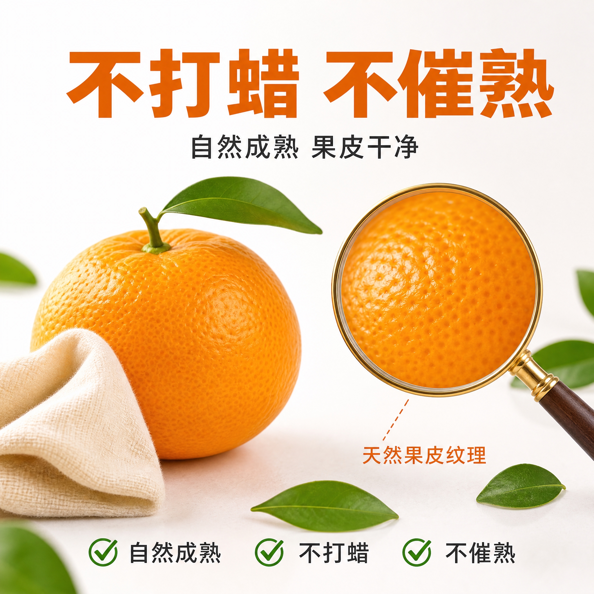 [主图-5] 城固蜜桔品质承诺图，突出自然成熟不打蜡不催熟果皮… - 图片创意预览